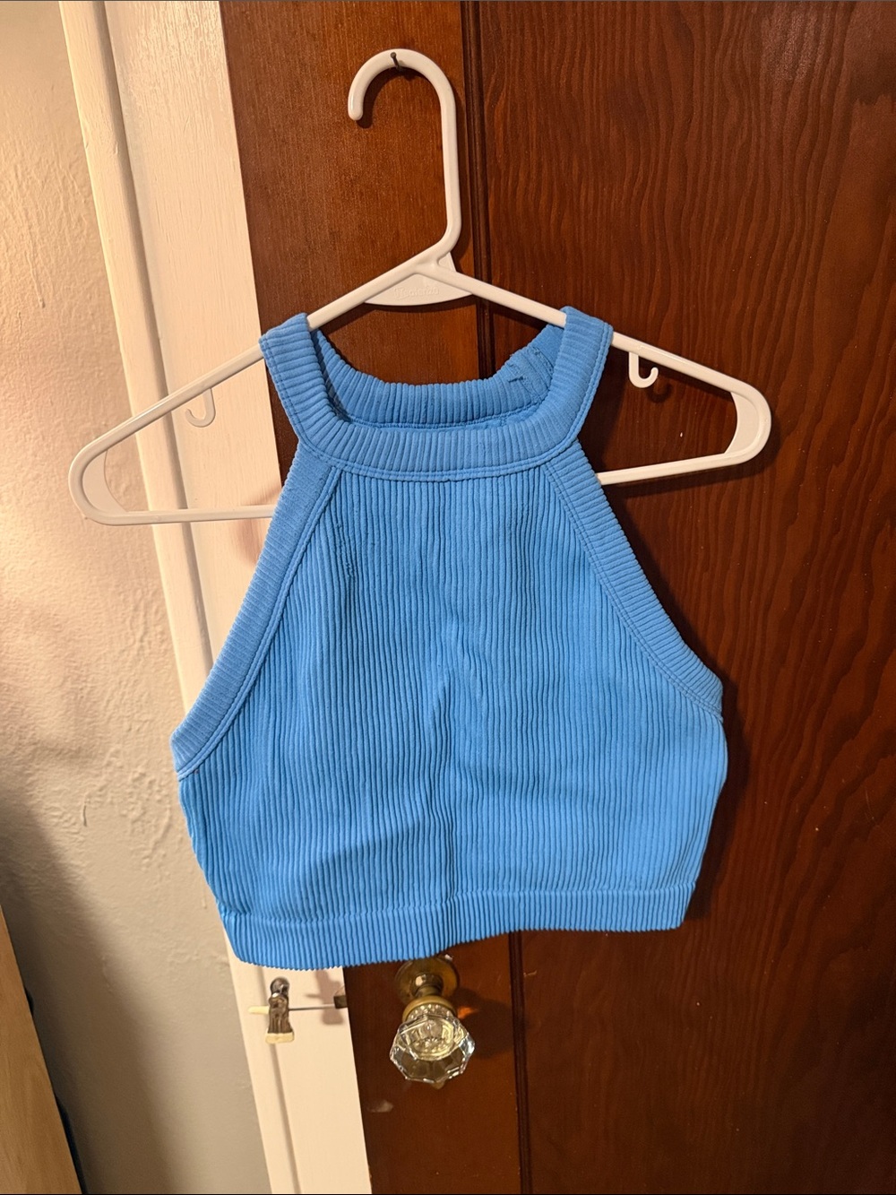 aerie Bright Blue Ribbed Halter Crop Top